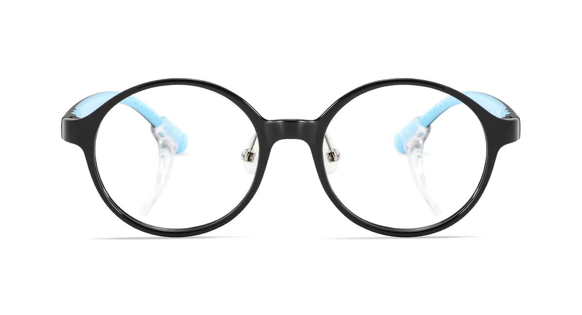 Kids' Round Black/Blue Eyeglasses