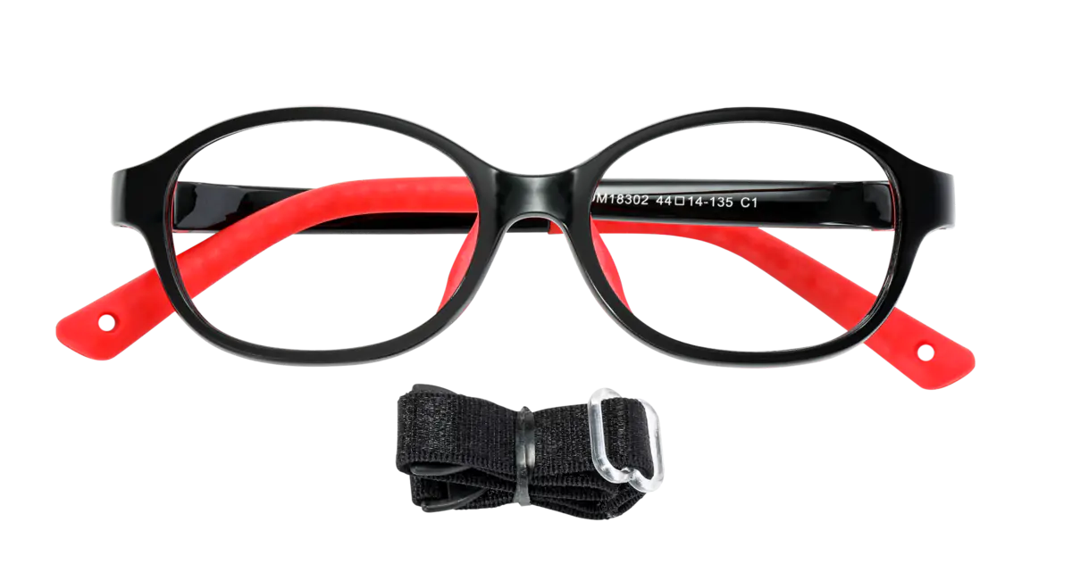Kids' Oval Red/Black Eyeglasses
