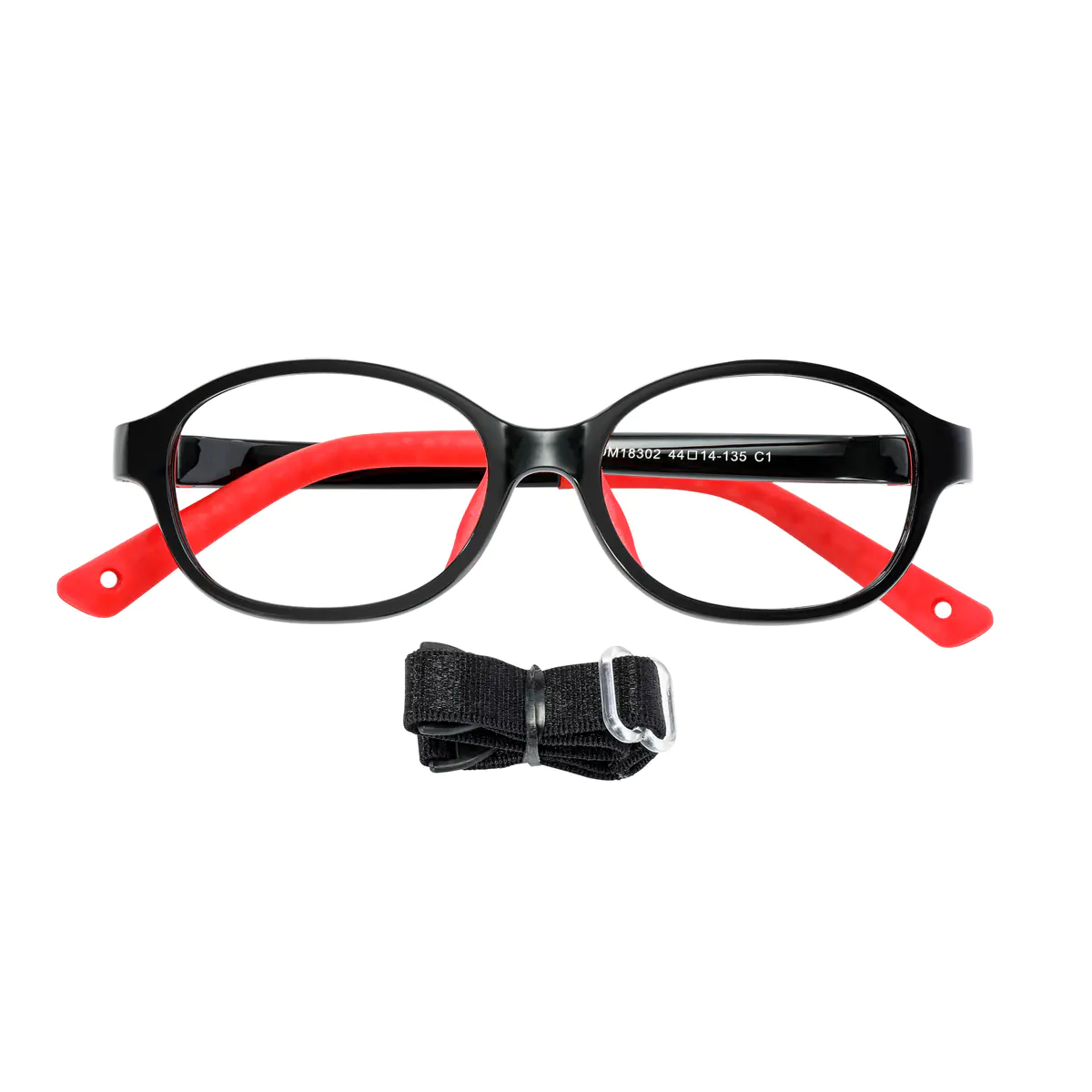 Kids' Oval Red/Black Eyeglasses