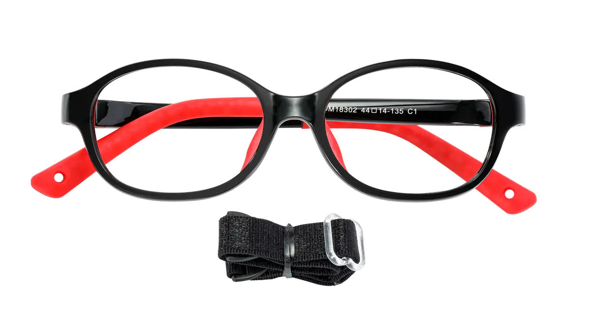 Kids' Oval Red/Black Eyeglasses