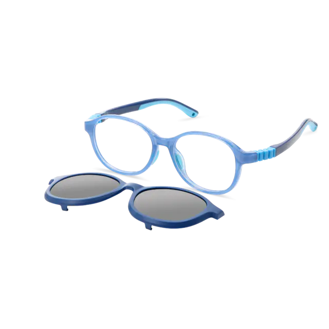 Kids' Oval Transparent Blue Clip-On Eyeglasses