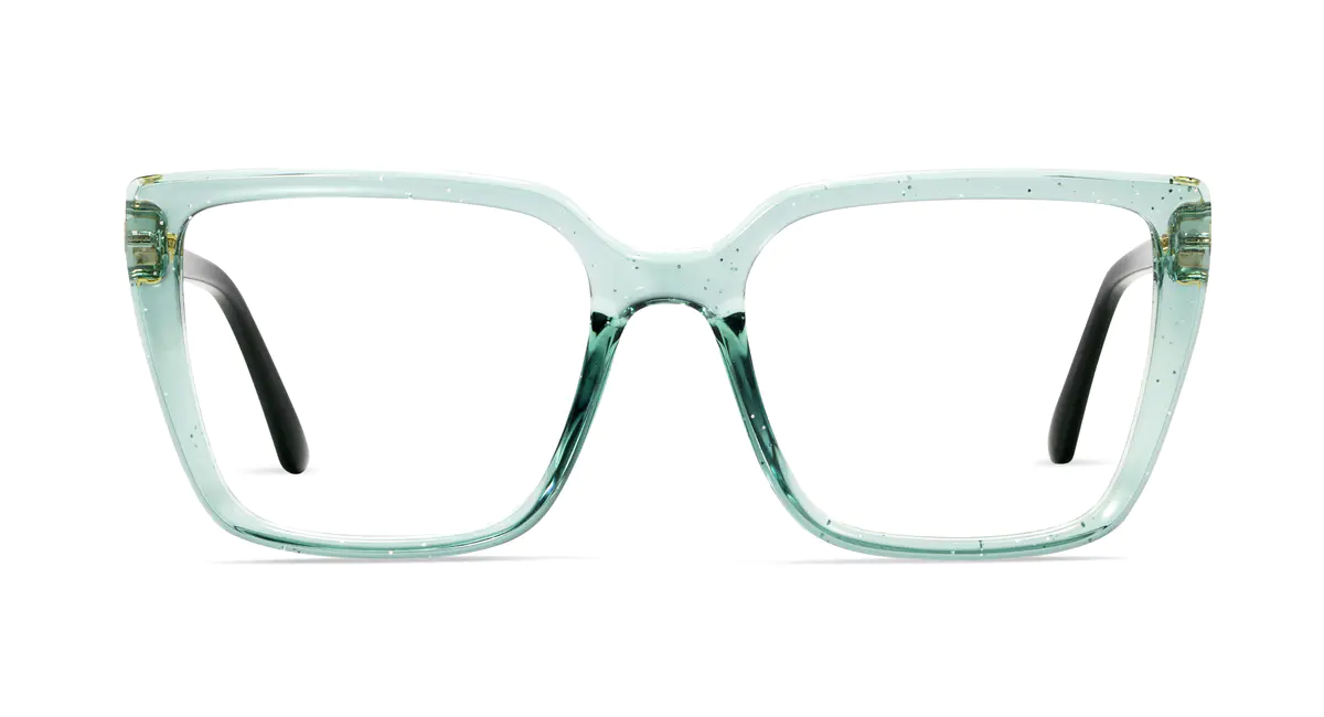 Square Transparent Green Eyeglasses