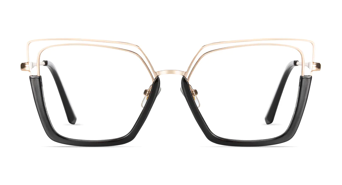 Geometric Black Gold Eyeglasses