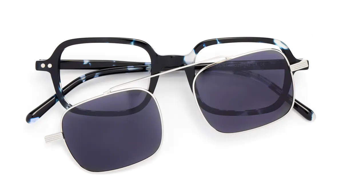 Rectangle Tortoiseshell/Black Clip-On Sunglasses