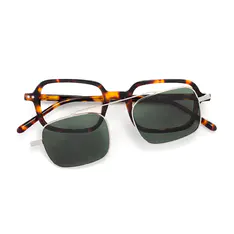 Rectangle Tortoiseshell Clip-On Sunglasses