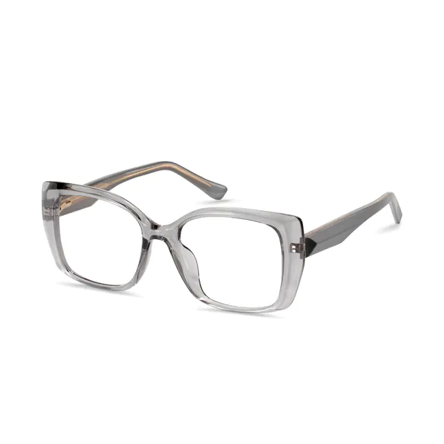 Modern transparent gray TR90 eyeglasses. Featuring a contemporary rectangular shape, it provides a subtly stylish accent suitable for both office settings and urban exploration.
