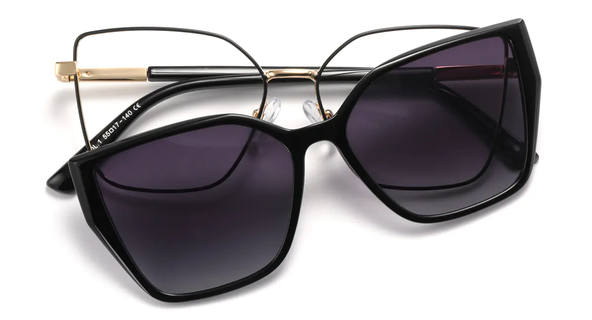 Square Clip-On Black Sunglasses