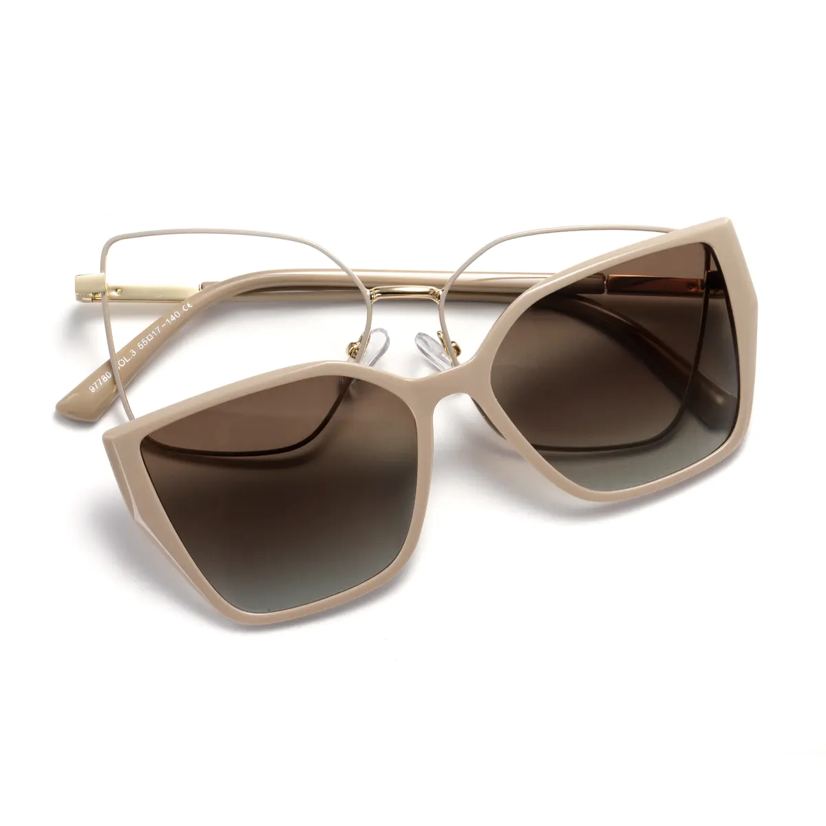 Square Clip-On Ivory Beige Sunglasses
