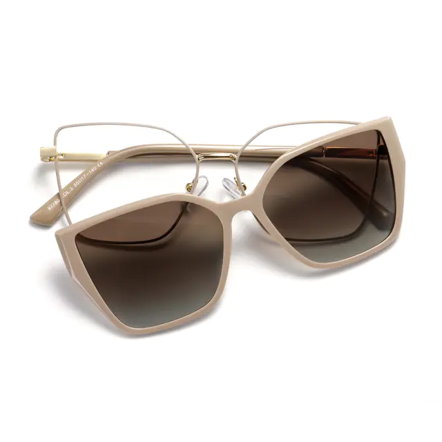 Square Clip-On Ivory Beige Sunglasses
