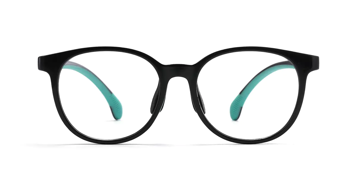 Kids' Oval Black/Green Eyeglasses