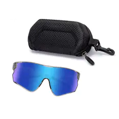 Rectangle Iridescent Blue Cycling Sunglasses