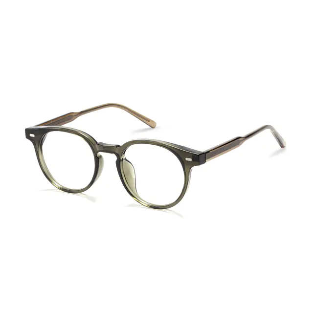 Round Transparent Green Eyeglasses
