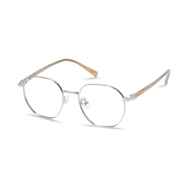 Square Silver/Wood Eyeglasses