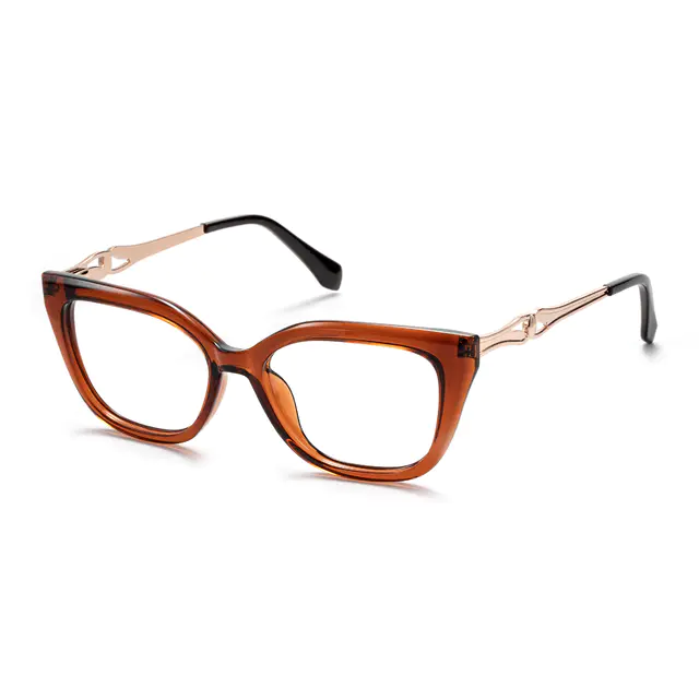Cat-eye Transparent Brown Eyeglasses