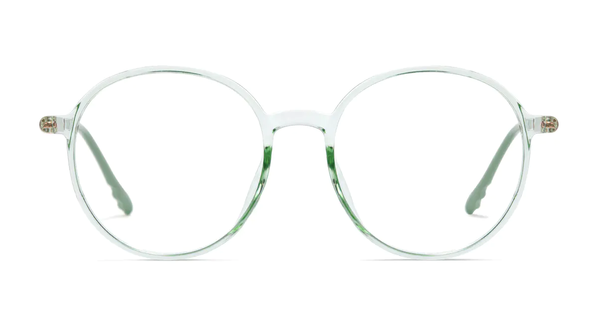 Round Transparent Green Eyeglasses