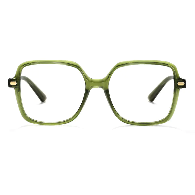 Square Transparent Green Eyeglasses