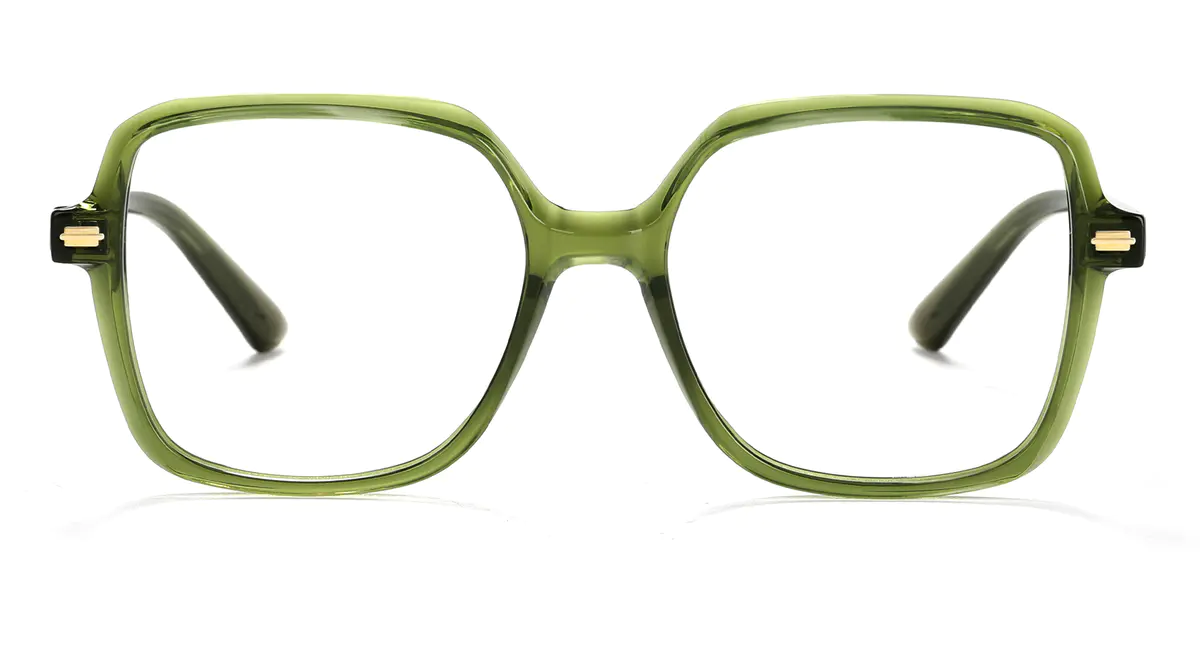 Square Transparent Green Eyeglasses