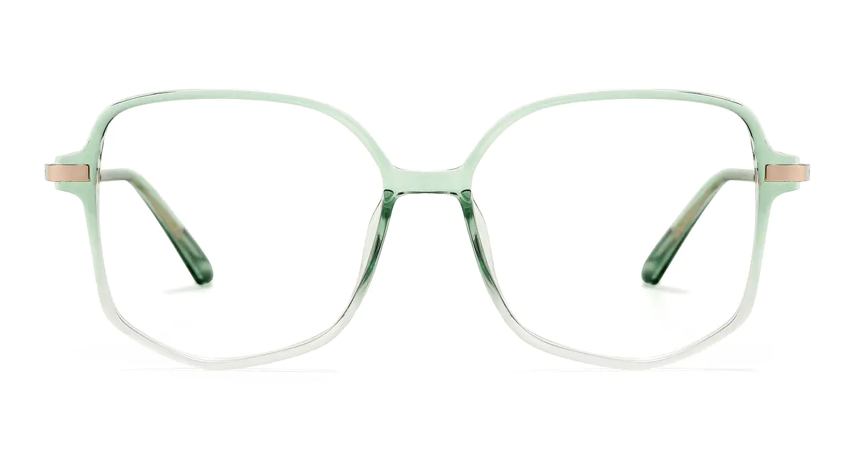 Geometric Transparent Green Eyeglasses