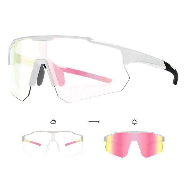 Rectangle Iridescent Pink Cycling Sunglasses