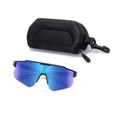 Rectangle Iridescent Blue Cycling Sunglasses