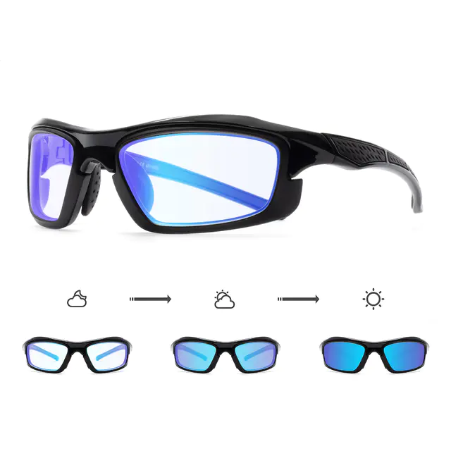 Photochromic Iridescent Blue Cycling Eyeglasses